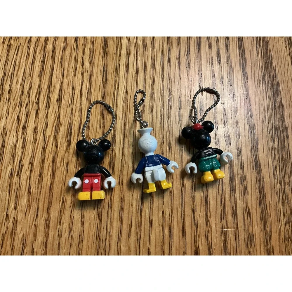Vintage Disney Keychain Set Mickey Minnie Donald Duck Block Figure Charms 3pc